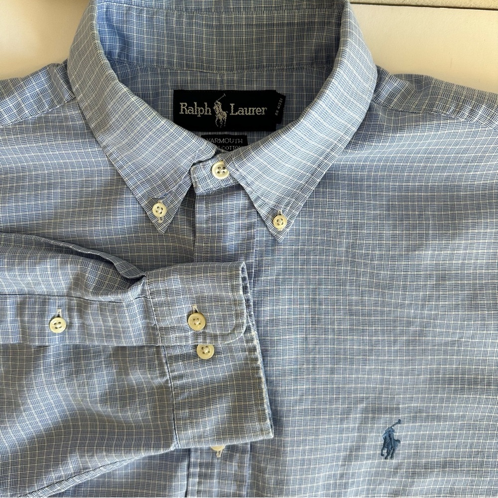 Ralph Lauren Yarmouth Blue White Button-Down Shirt Sz 16 (32/33) Preppy Classic - Picture 4 of 6